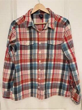 Patagonia Plaid Button-Up Shirt in Red, Blue, Cream